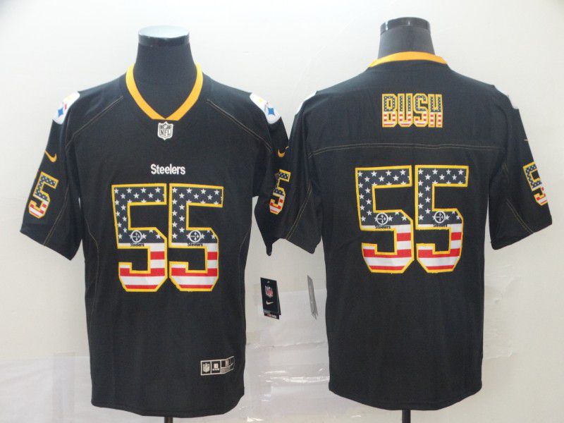 Men Pittsburgh Steelers #55 Bush Nike USA Flag Fashion Black Color Rush Limited NFL Jersey